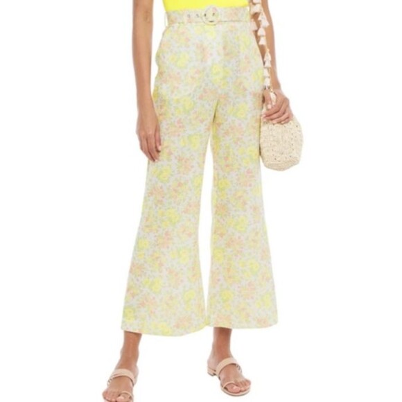 Zimmermann Pants - ZIMMERMANN Goldie Women’s Linen Belted Floral Wide Leg Pants size 1/S
